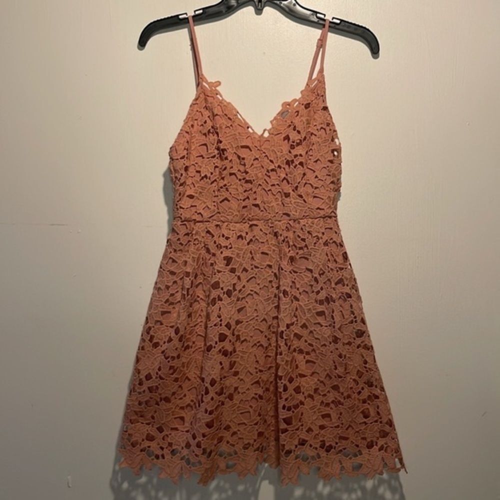 ASTR The Label- Blush Pink Eyelet Lace Crochet Style Mini Dress- Size Medium